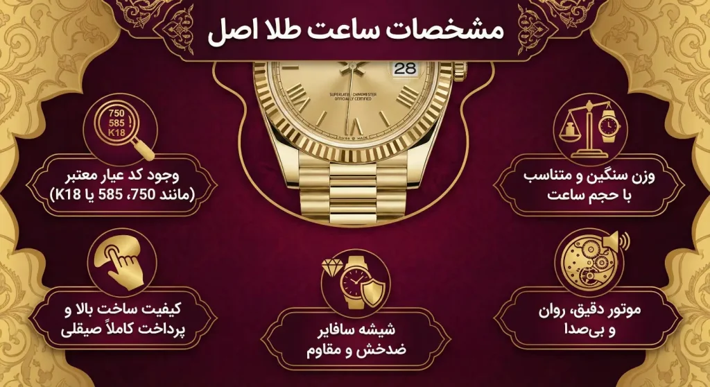 مشخصات ساعت طلا اصل
