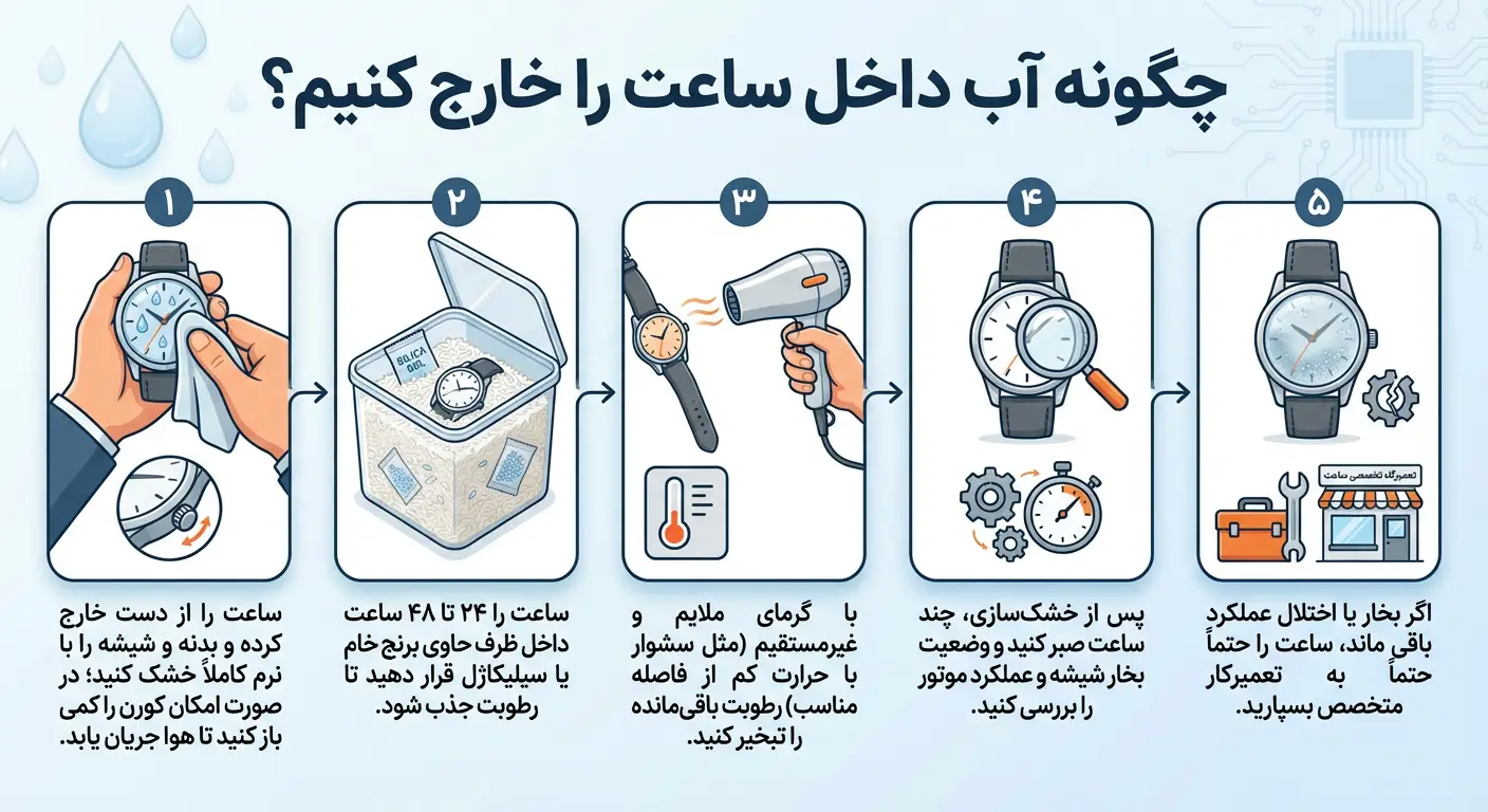 چگونه آب داخل ساعت را خارج کنیم
