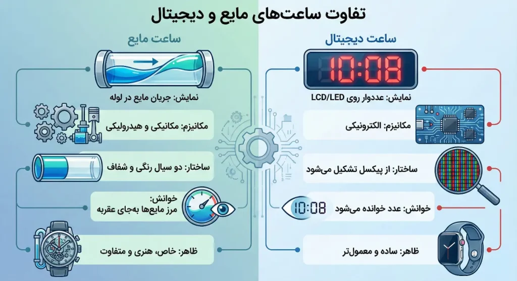 تفاوت ساعت های مایع و دیجیتال