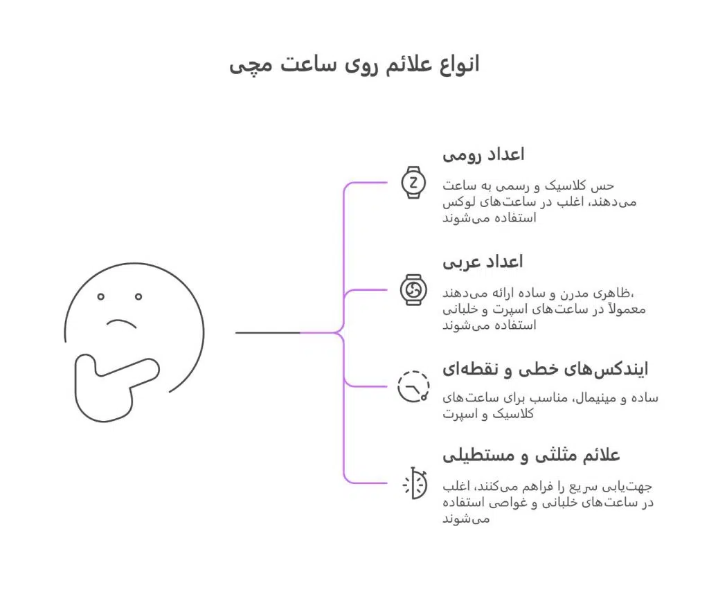 انواع علائم روی ساعت مچی