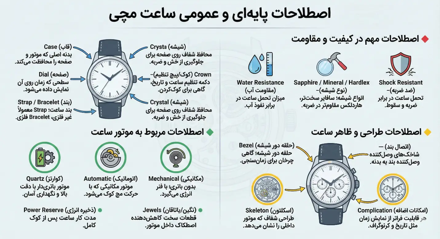 اصطلاحات پایه ای و عمومی ساعت مچی
