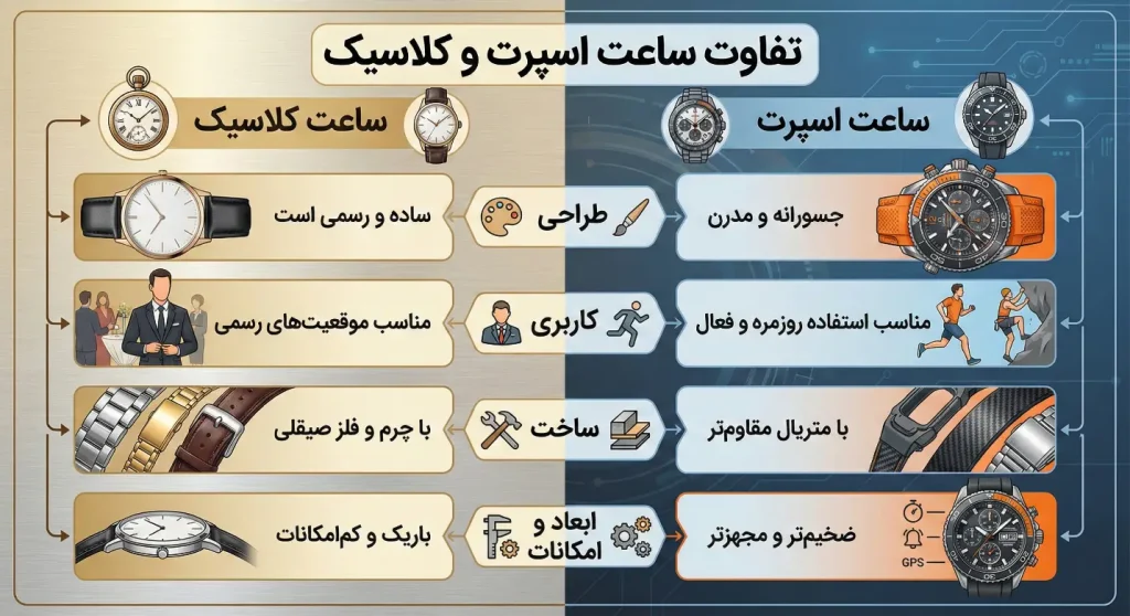 تفاوت ساعت کلاسیک و اسپرت