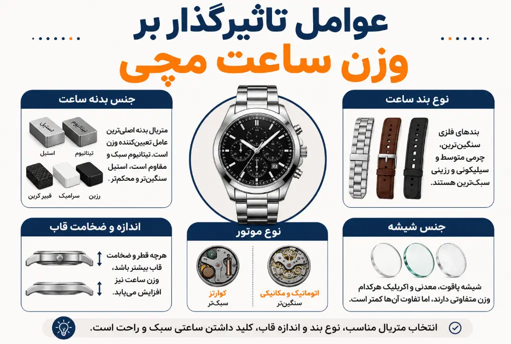 عوامل تاثیرگذار بر وزن ساعت مچی